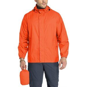 Men's Hot Pepper  Nylon Rain Shell Hood Full Zip Packable Windbreaker Jacket